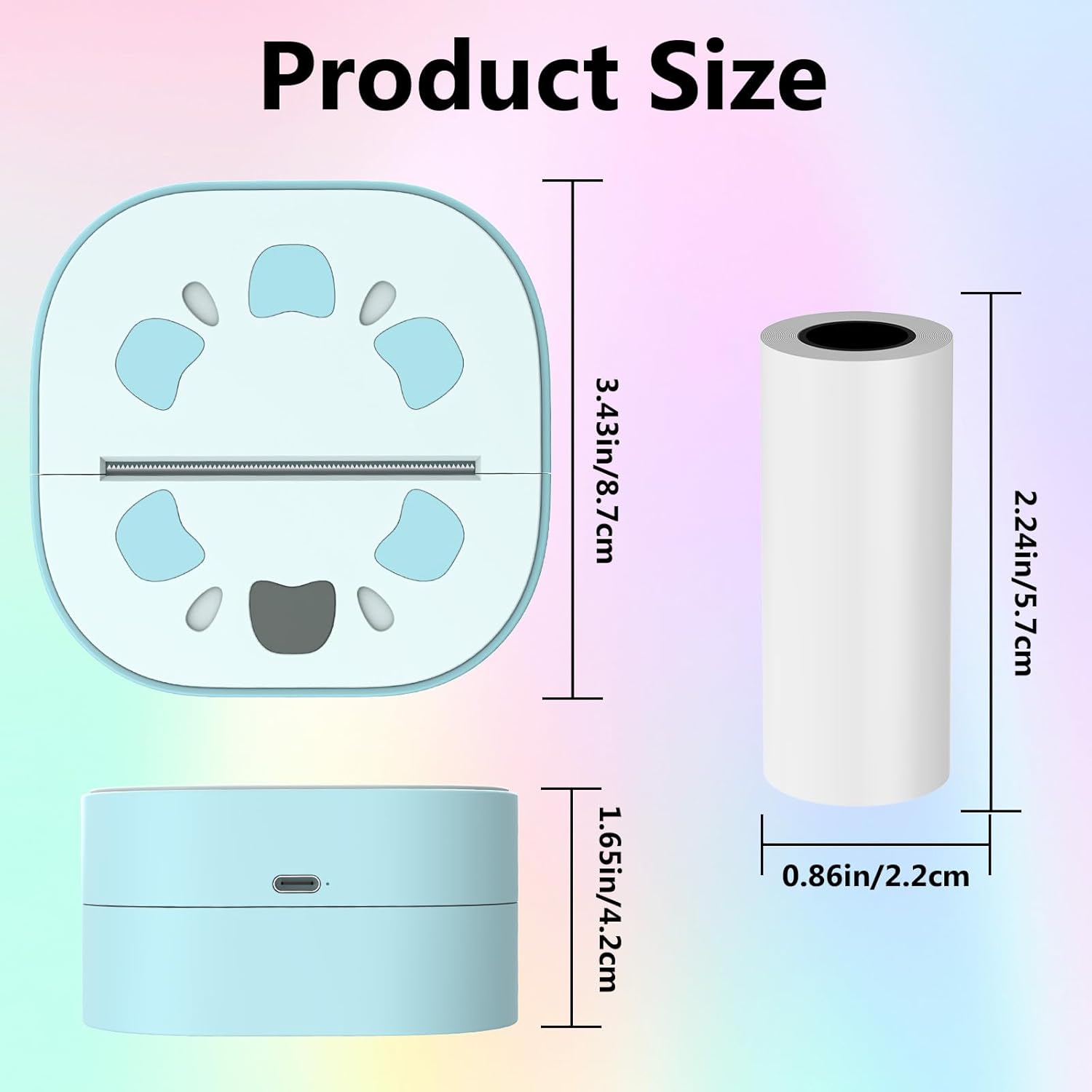 Thumbnail 2 de Zhwidnerso Mini Thermal Printer with 3 Rolls Paper – Bluetooth pocket sticker printer for Android & iOS