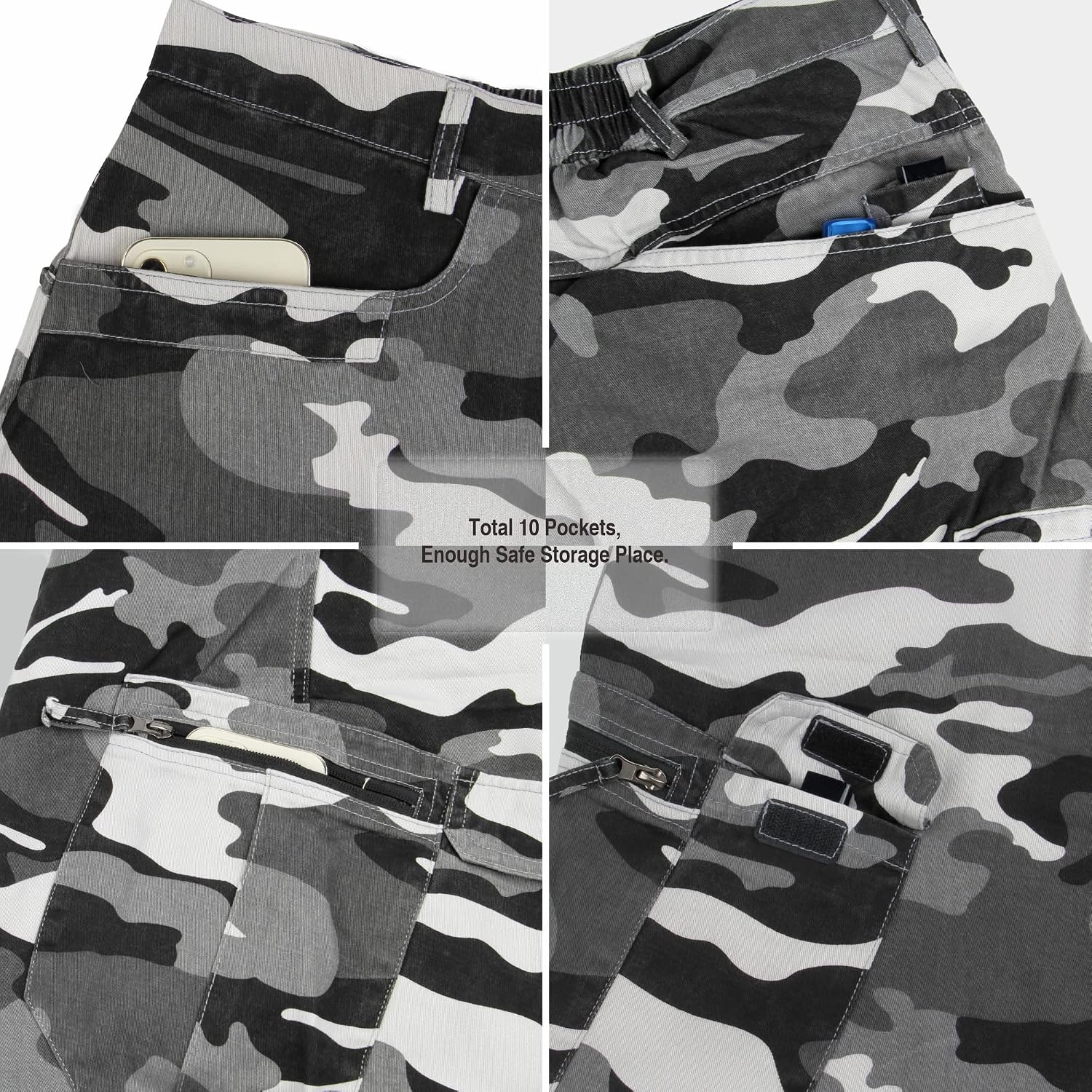 Detalle 2 de LY4U men’s camouflage cargo shorts with multi pockets (100% cotton)