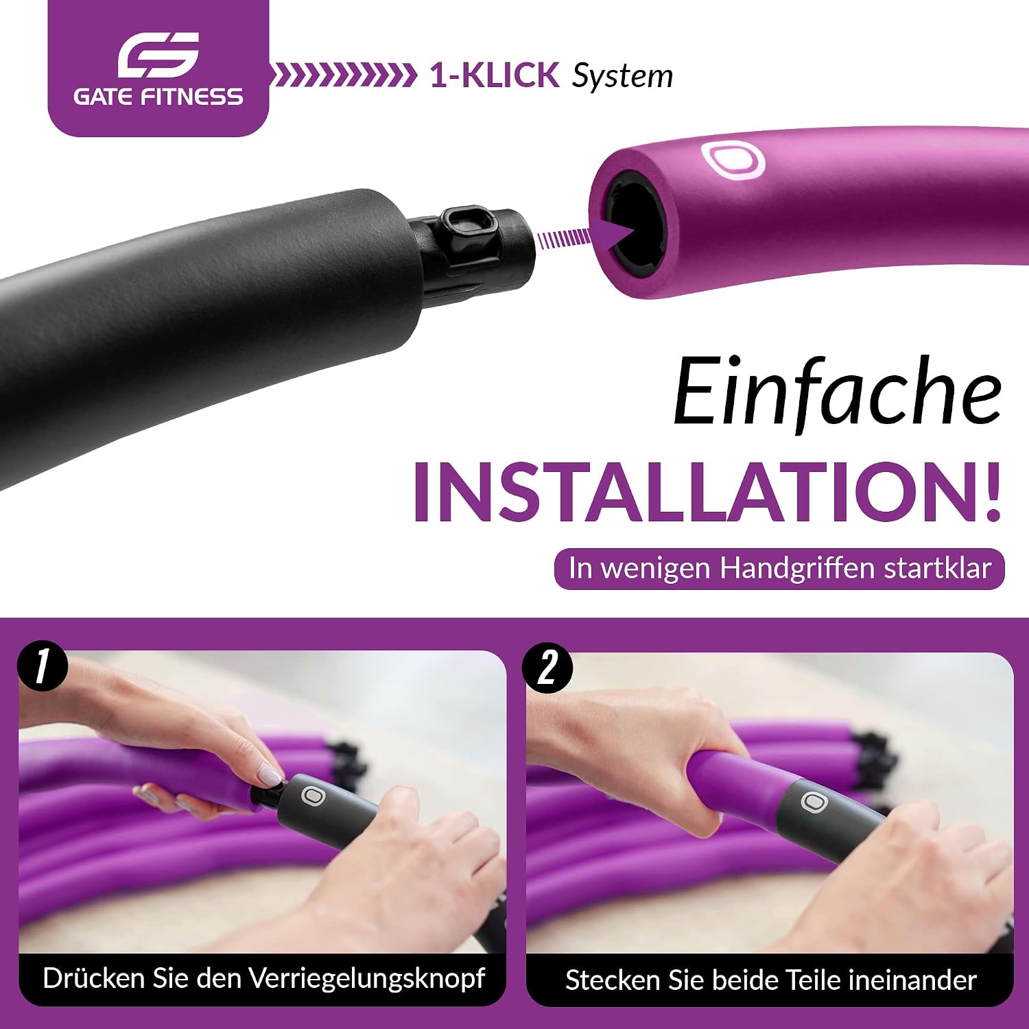 Detalle 2 de GATE FITNESS Hula Hoop Reifen für Erwachsene & Kinder (1,2 / 1,5 / 2 kg) mit 6–8 Segmenten und Schaumstoffpolster