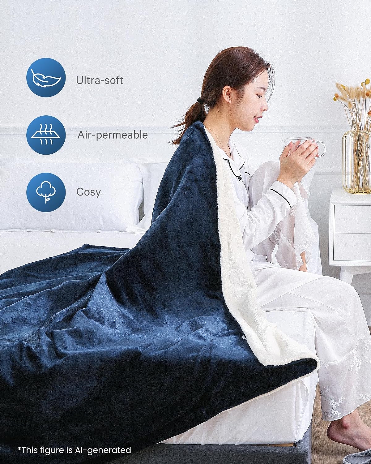 Detalle de CURECURE FPK1813A elektrisk värmefilt 180 × 130 cm i flanell