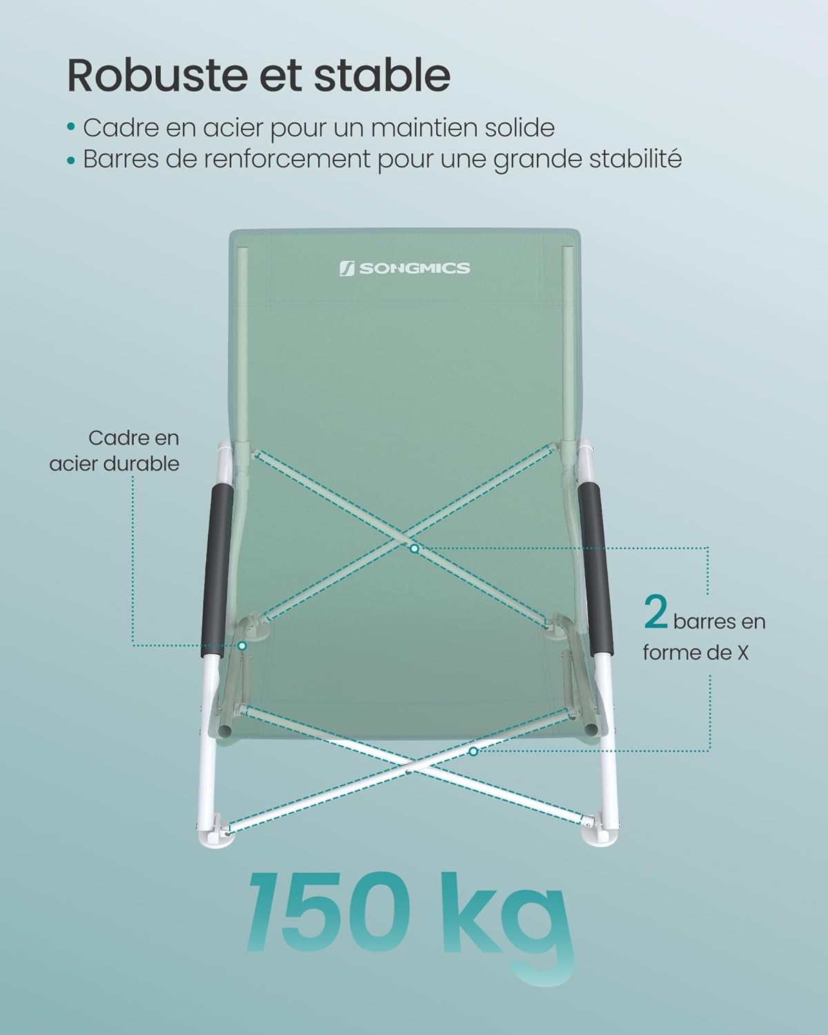 Detalle 2 de SONGMICS Chaise de plage pliante portable à dossier haut GCB61GV1 (avec sac de transport)