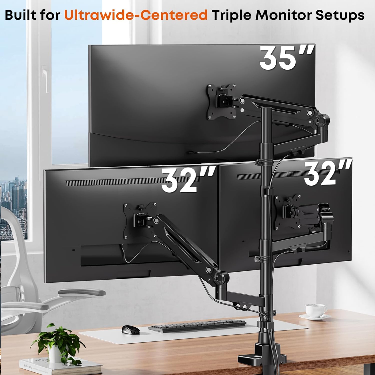 Thumbnail 1 de PUTORSEN Monitor-Halterung für 3 Monitore (17–35 Zoll) mit 80-cm-Säule, VESA 75/100, neig-/schwenkbar