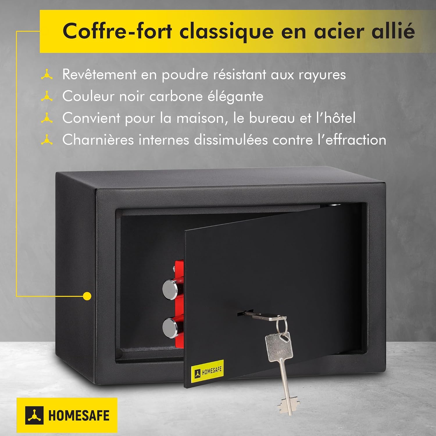 Detalle de HomeSafe HV20K Coffre-Fort à Clé 20x31x20 cm – Argent Billet, Bijoux, Sécurité à Domicile