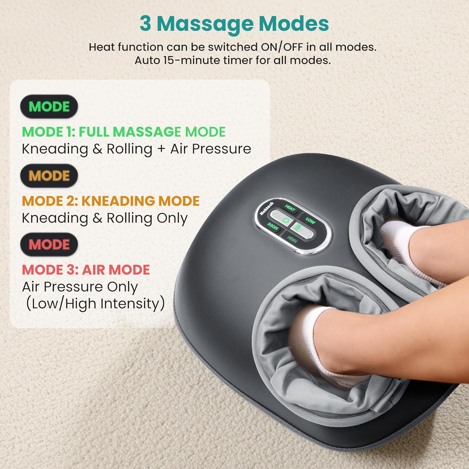 Thumbnail 3 de Nekteck Shiatsu-Fußmassager mit Wärme und Luftkompression (grau) – für tiefenwirksame Knetmassage