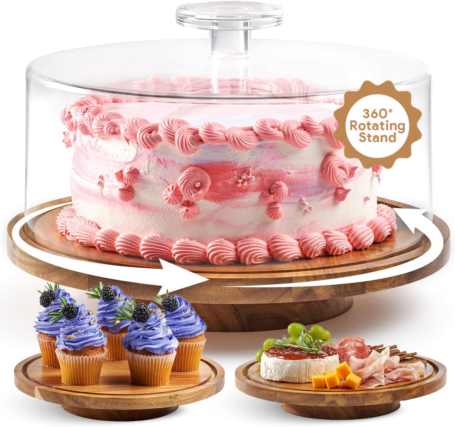 Thumbnail 6 de Acacia Wood Cake Stand with Lid 12in