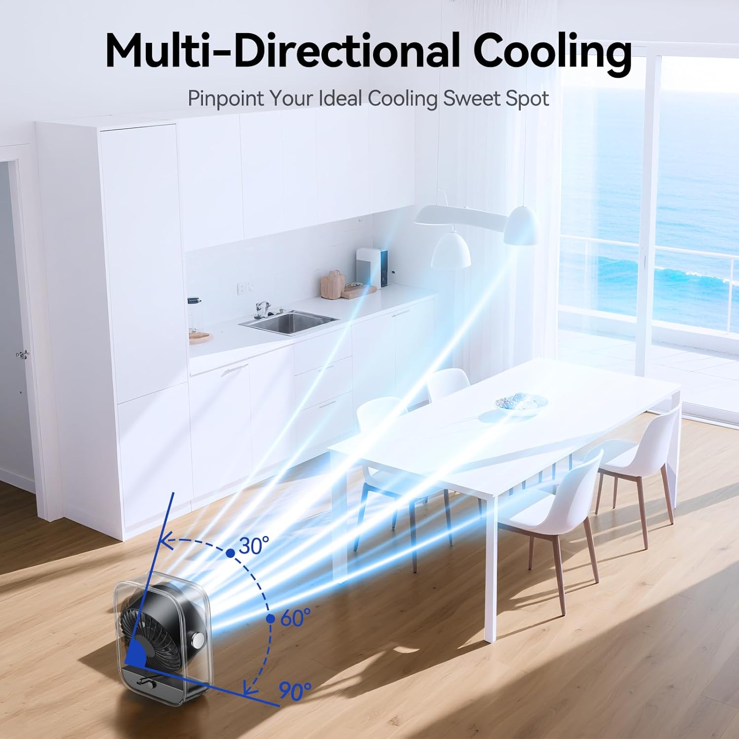 Thumbnail 3 de KIMMOO Rechargeable USB Desk Fan (Black) – ultra-quiet 35dB, Turbo airflow, 100 speeds, LED display