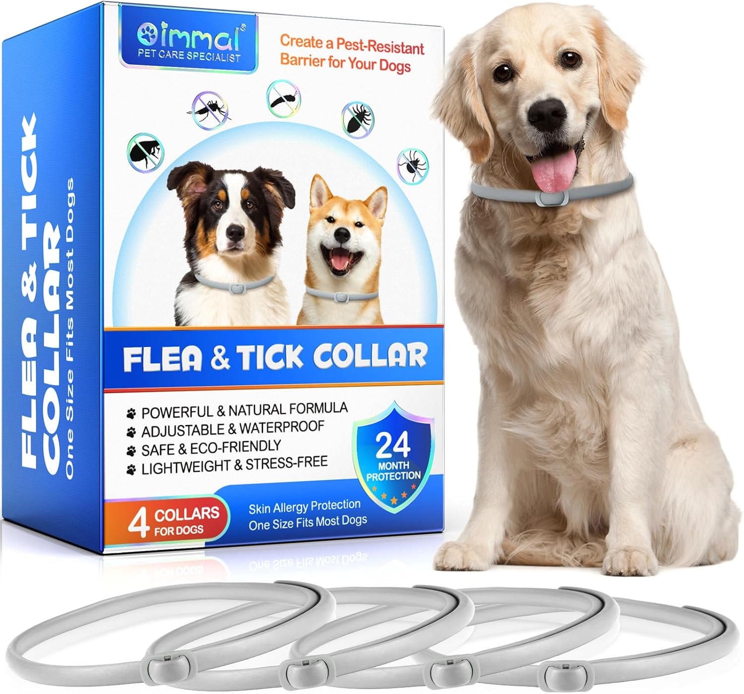 Detalle de Collare antiparassitario regolabile per cani 4 pezzi