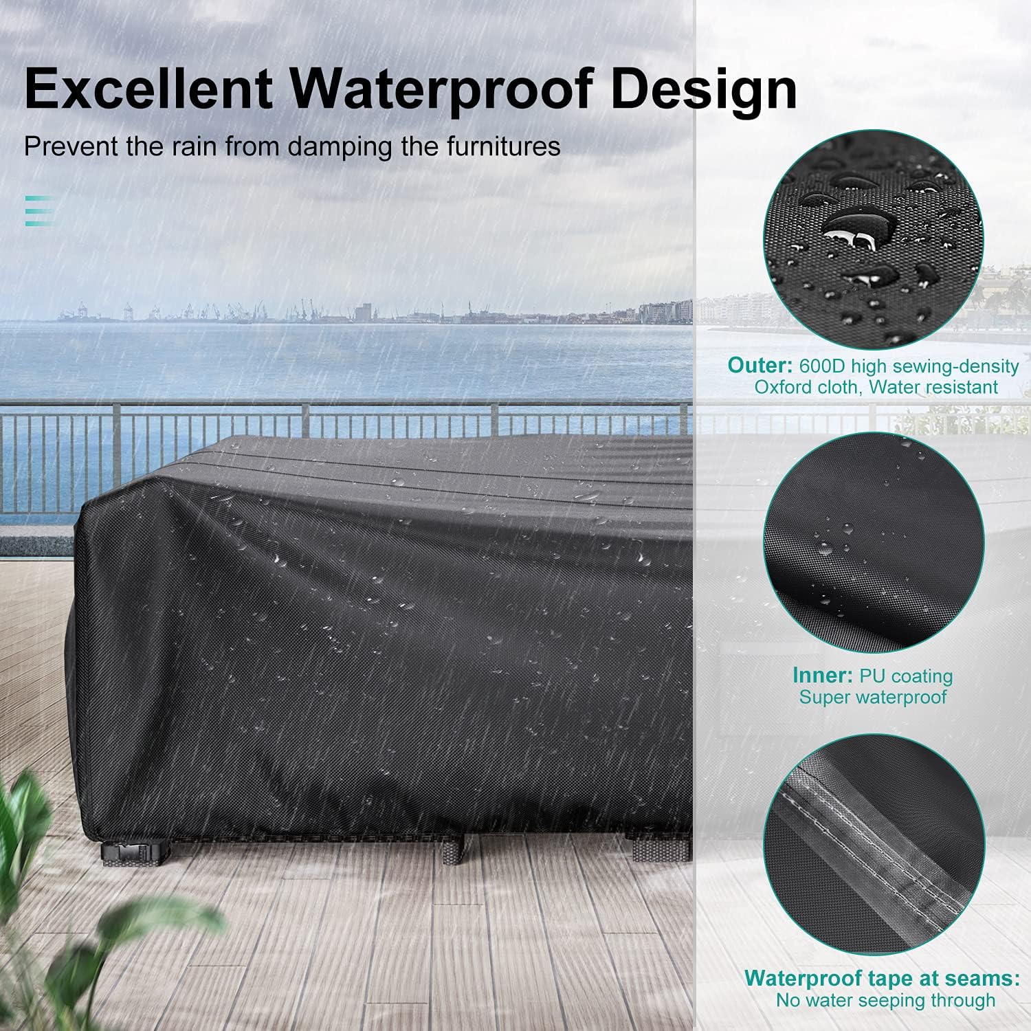 Detalle de BROSYDA BSD-059 Outdoor Patio Furniture Cover, 108"L × 82"W × 28"H
