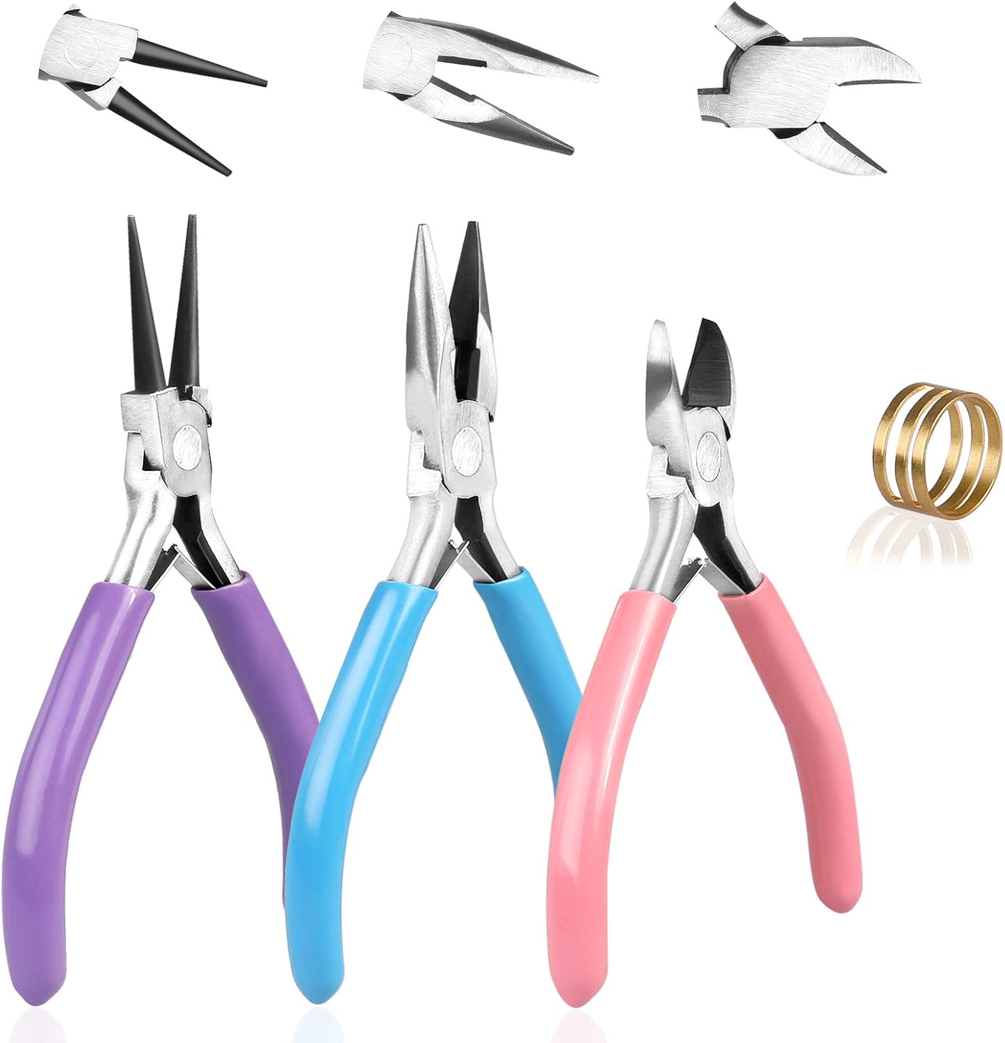 Reastar Jewellery Pliers set (3 pcs) with jump ring opener – needle/chain nose, wire cutters & round nose