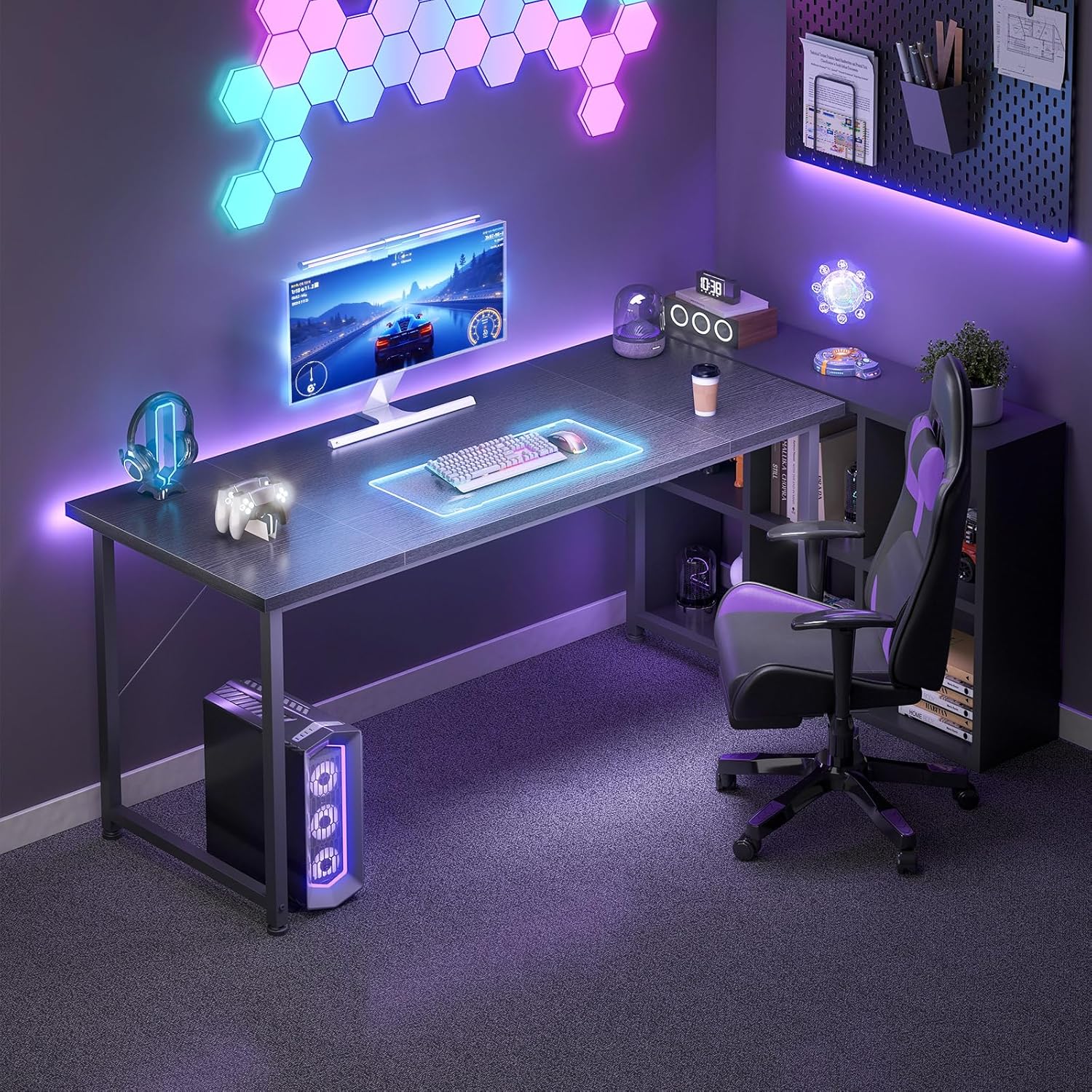 Thumbnail 4 de ODK Schreibtisch 140×50 cm – Computertisch aus Holz in Schwarz