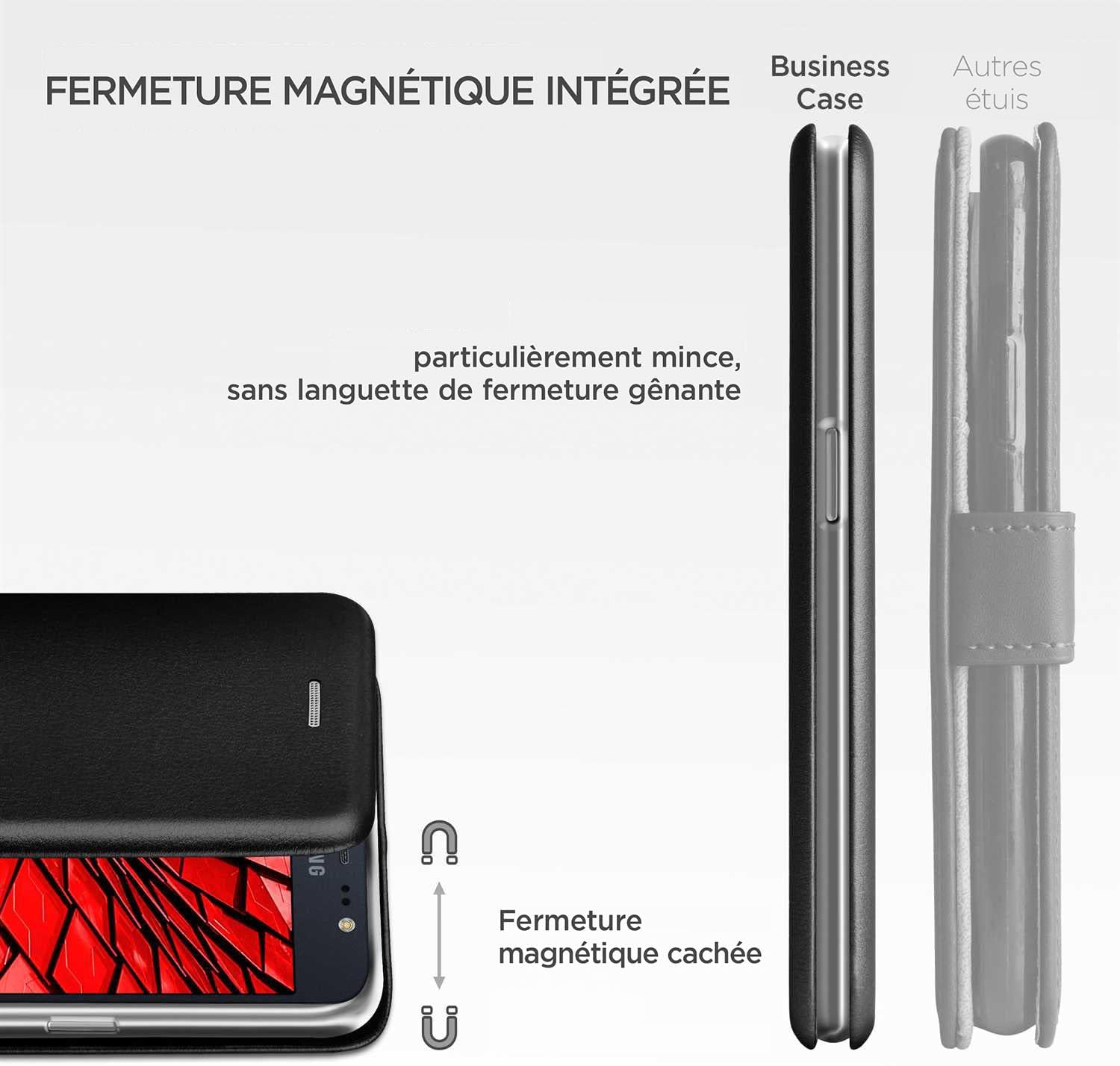 Detalle de OneFlow Étui de téléphone pour Samsung Galaxy J5 (2016) – étui à rabat en cuir avec fente pour carte et bumper silicone, noir
