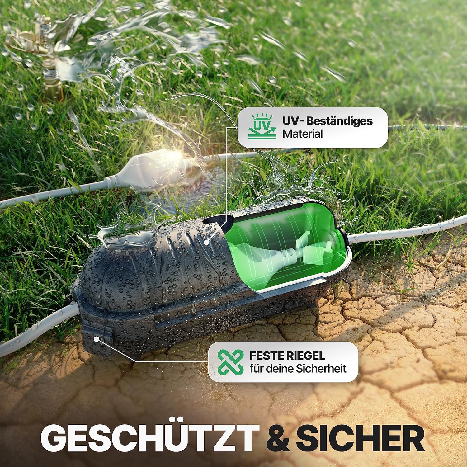Detalle de Adlerfokus Kabelbox wasserdicht IP44 „Safe Box“ (2 Stück) – Outdoor-Sicherheitsbox für Steckverbindungen