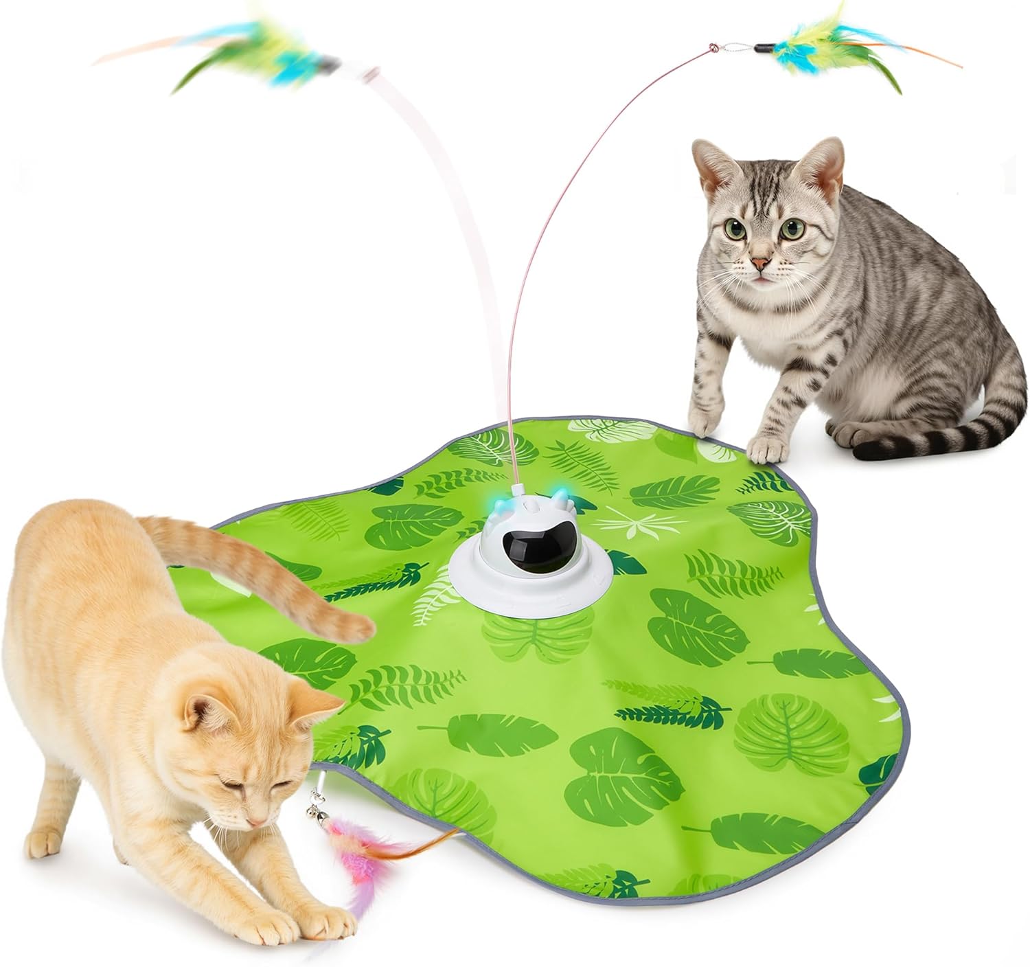 Toozey Interaktives Katzenspielzeug mit 3 abnehmbaren Federn – USB-Aufladung, LED-Aktivierung und Fernbedienung