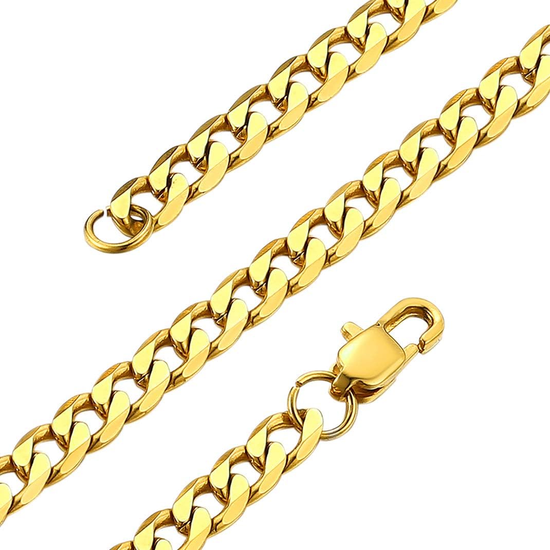 Detalle de GOLDCHIC JEWELRY Flat Cuban Chain Necklace in 316L Stainless Steel (4mm–9mm) – Lobster clasp, gift box included
