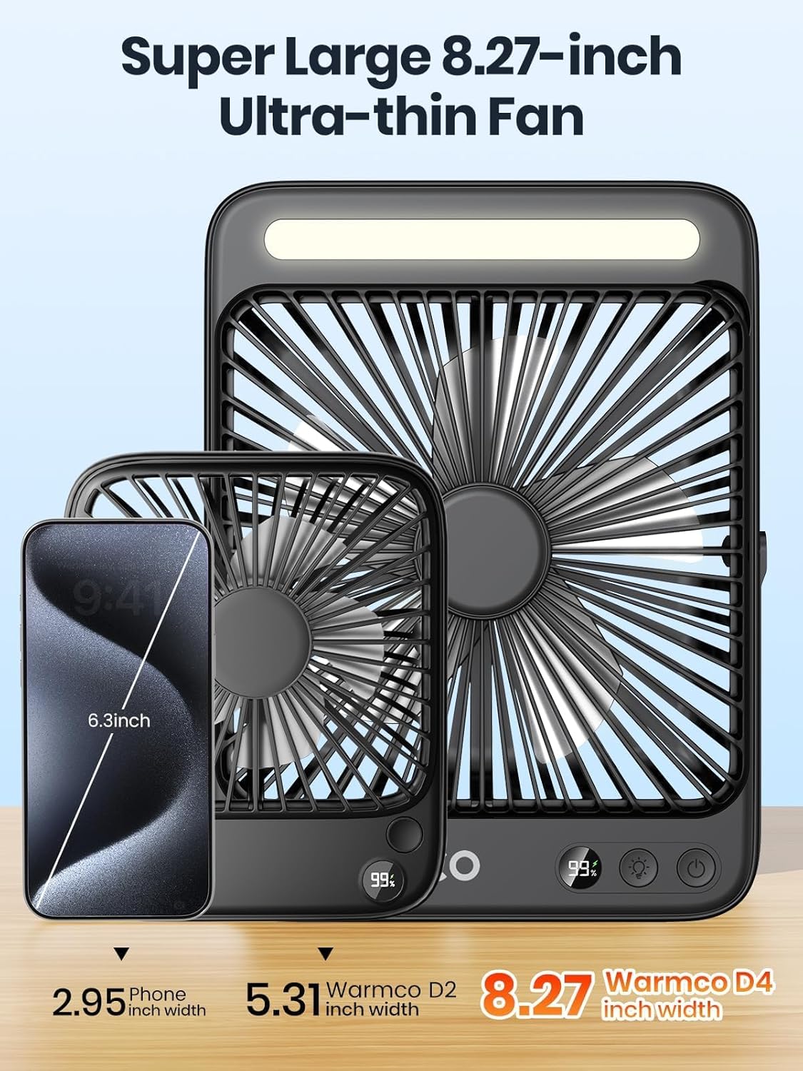 Thumbnail 6 de Warmco 20,000mAh Battery Powered Fan (27cm) with LED Lantern, ultra-slim portable camping fan