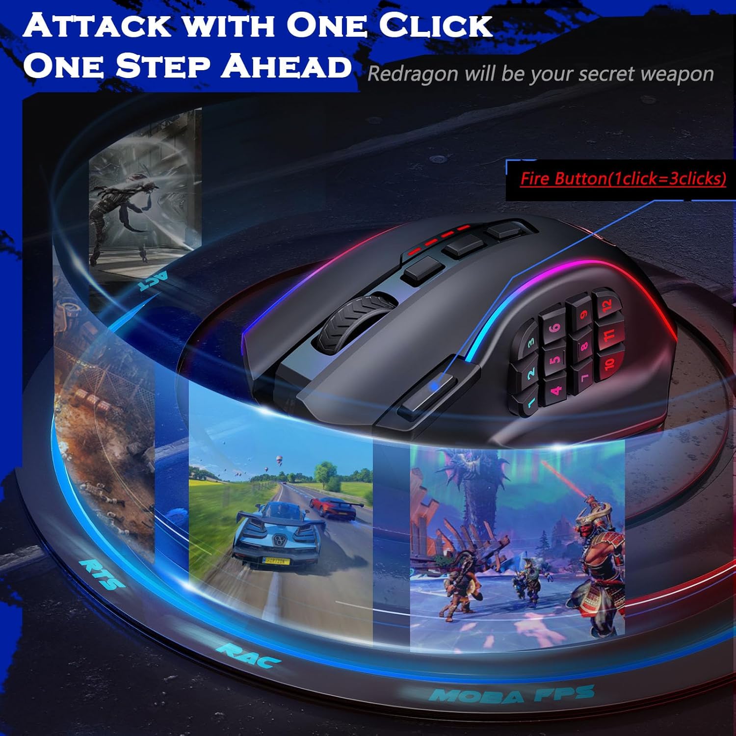 Detalle 2 de Redragon Wireless Gaming Mouse 16,000 DPI
