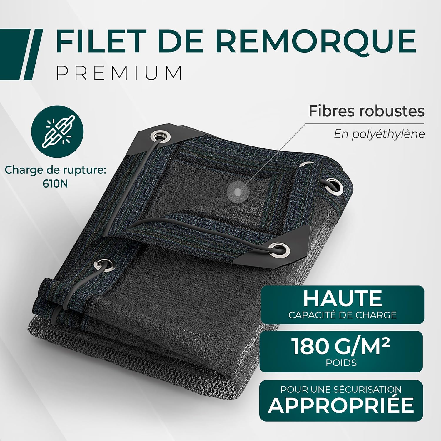 Detalle de CargoVA Filet de remorque à mailles fines 2x3,5 m – Filet de couverture noir avec corde élastique