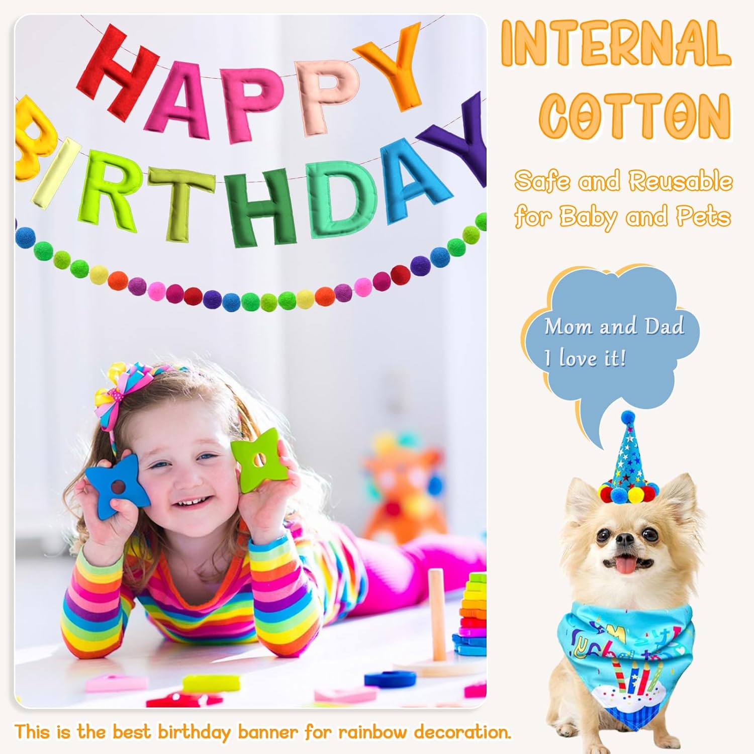 Thumbnail 5 de 4PCS Pre-Strung Happy Birthday Banner Kit – Felt Rainbow Party Decorations