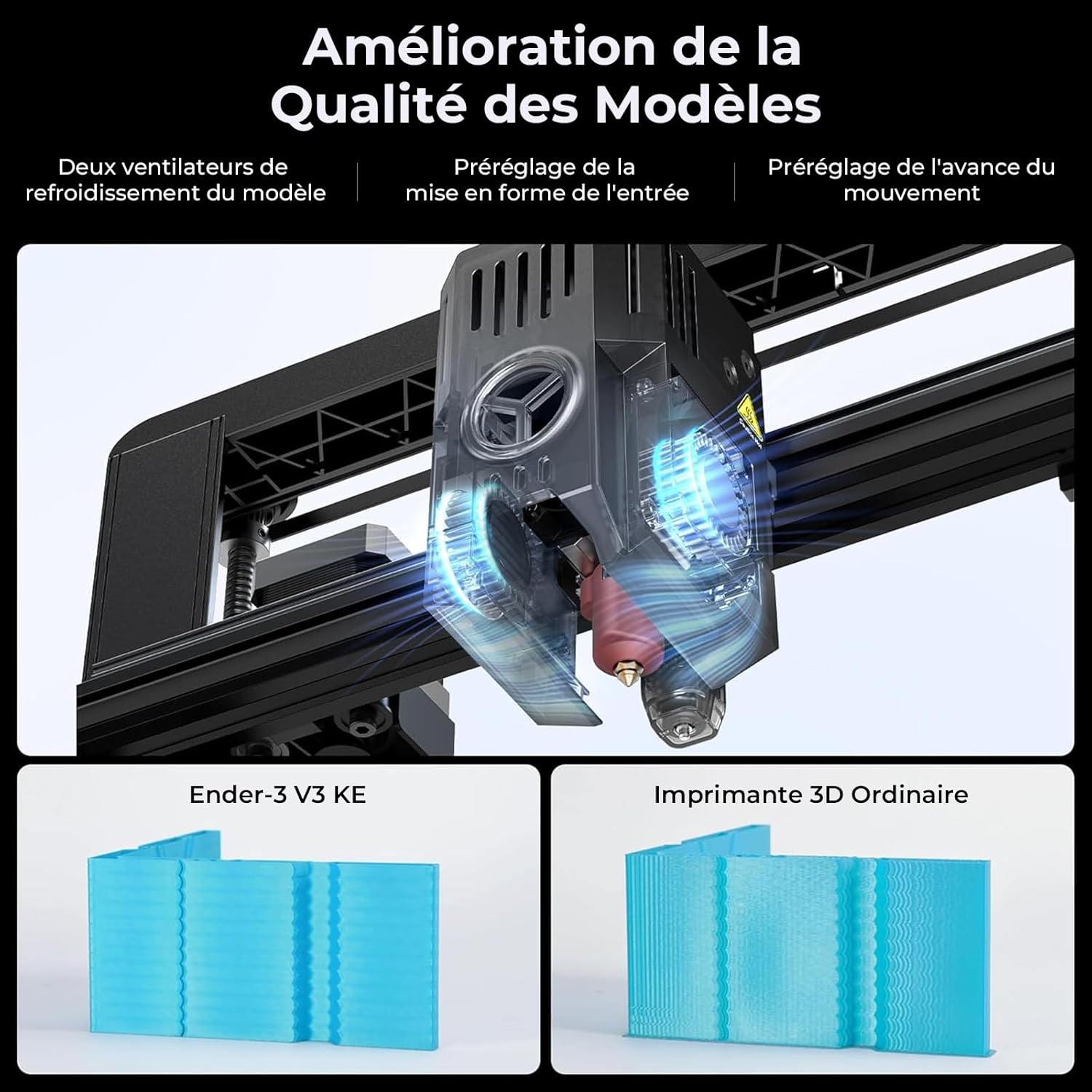 Detalle 2 de Creality Ender 3 V3 KE : imprimante 3D à haute vitesse avec calibrage automatique