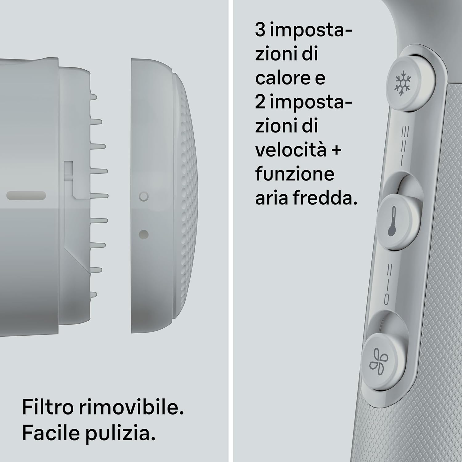 Detalle de Braun HD2.21 asciugacapelli 2200W con IONTEC, diffusore e concentratore