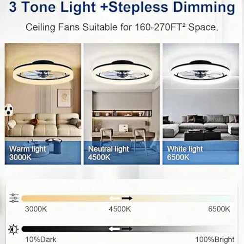 Detalle 2 de DWDVBL 50cm Ventilateur de Plafond Silencieux avec Lumière et Télécommande – 6 Vitesses, LED Dimmable et Moteur DC Reversible