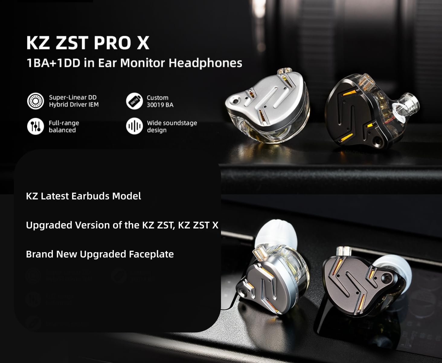 Detalle de KZ ZST PRO X 有線インイヤーモニターイヤホン 1BA+1DDハイブリッド、着脱式ケーブル、ブラックゴールド