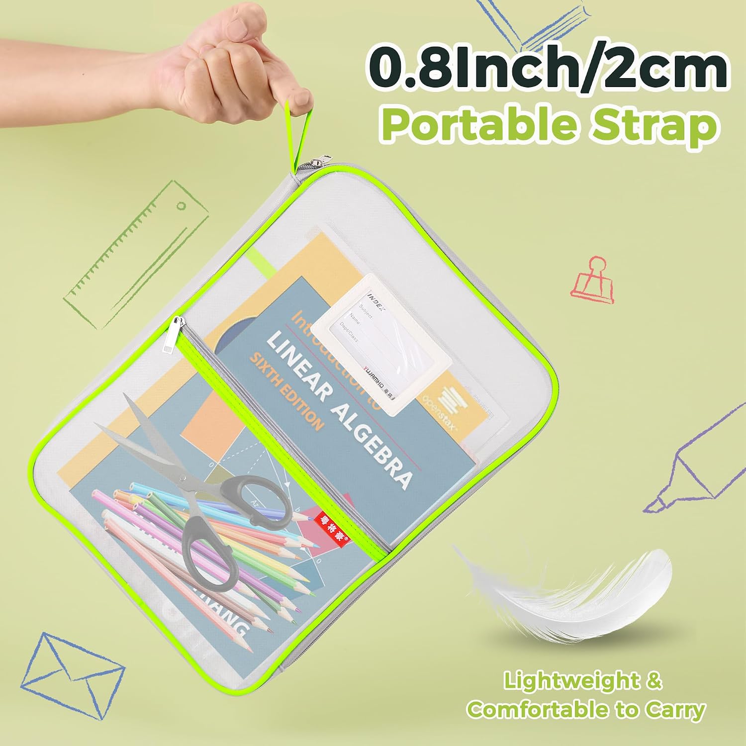Thumbnail 6 de Mesh Document Bag Nylon File Zip Bag in A4 – Green, with L-shaped Zip and Internal Dividers