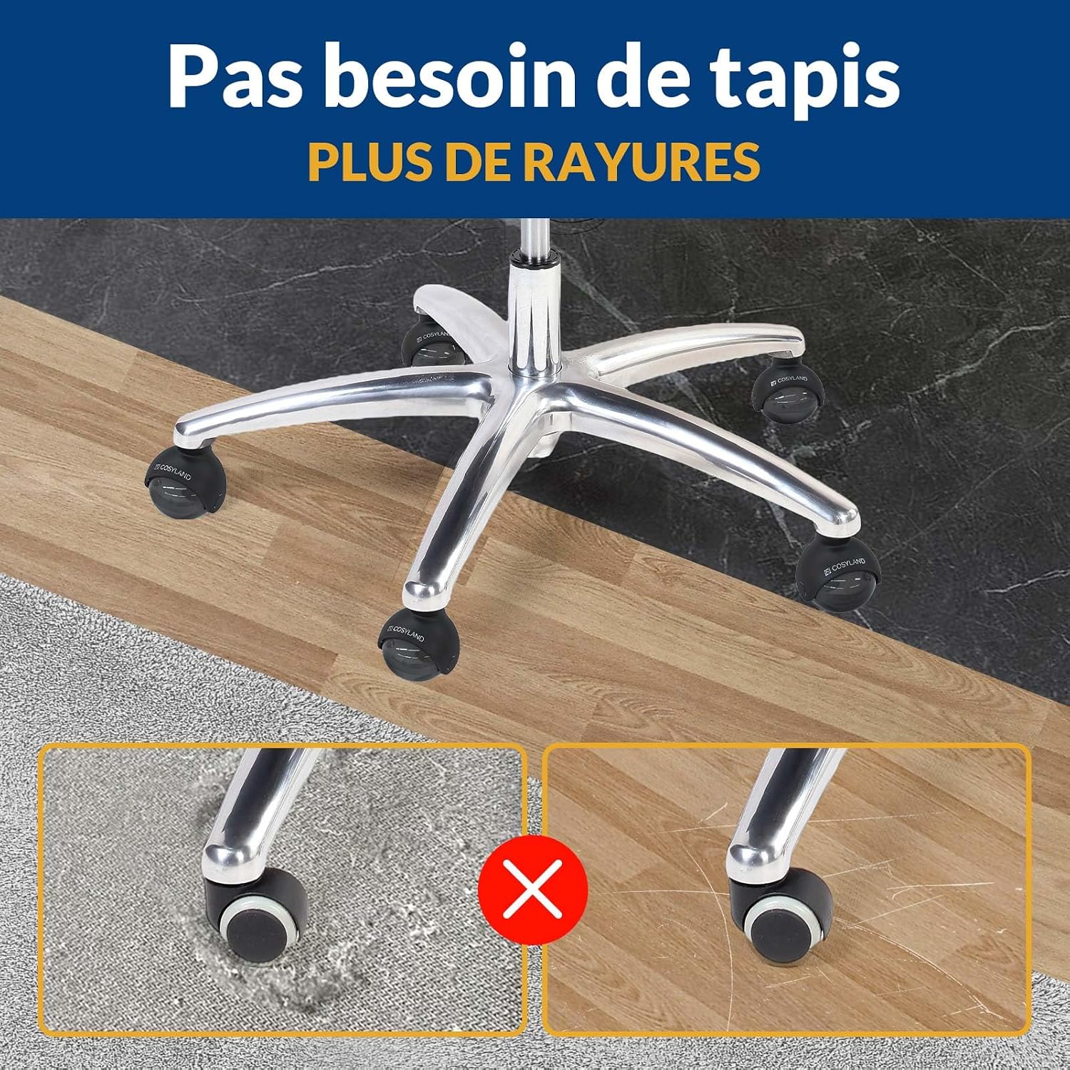 Thumbnail 4 de COSYLAND Roulettes de Chaise de Bureau 5PCS 11x22mm – Roues Silencieuses et Résistantes, Rotation 360°
