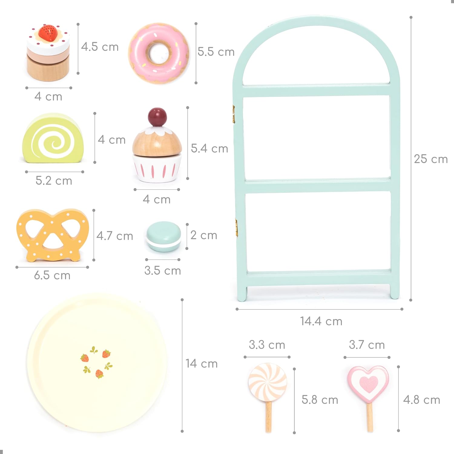 Detalle 2 de UMU® Wooden Children's Kitchen Dessert Play Set with Stand – Safe, Classic Wooden Toy for Ages 3–6