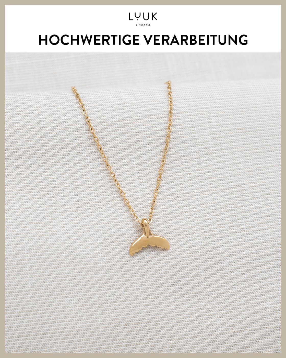 Thumbnail 3 de LUUK LIFESTYLE Halskette mit Walflossen-Anhänger, Happiness-Spruchkarte & Edelstahl – filigran in Silber, Gold oder Rosé