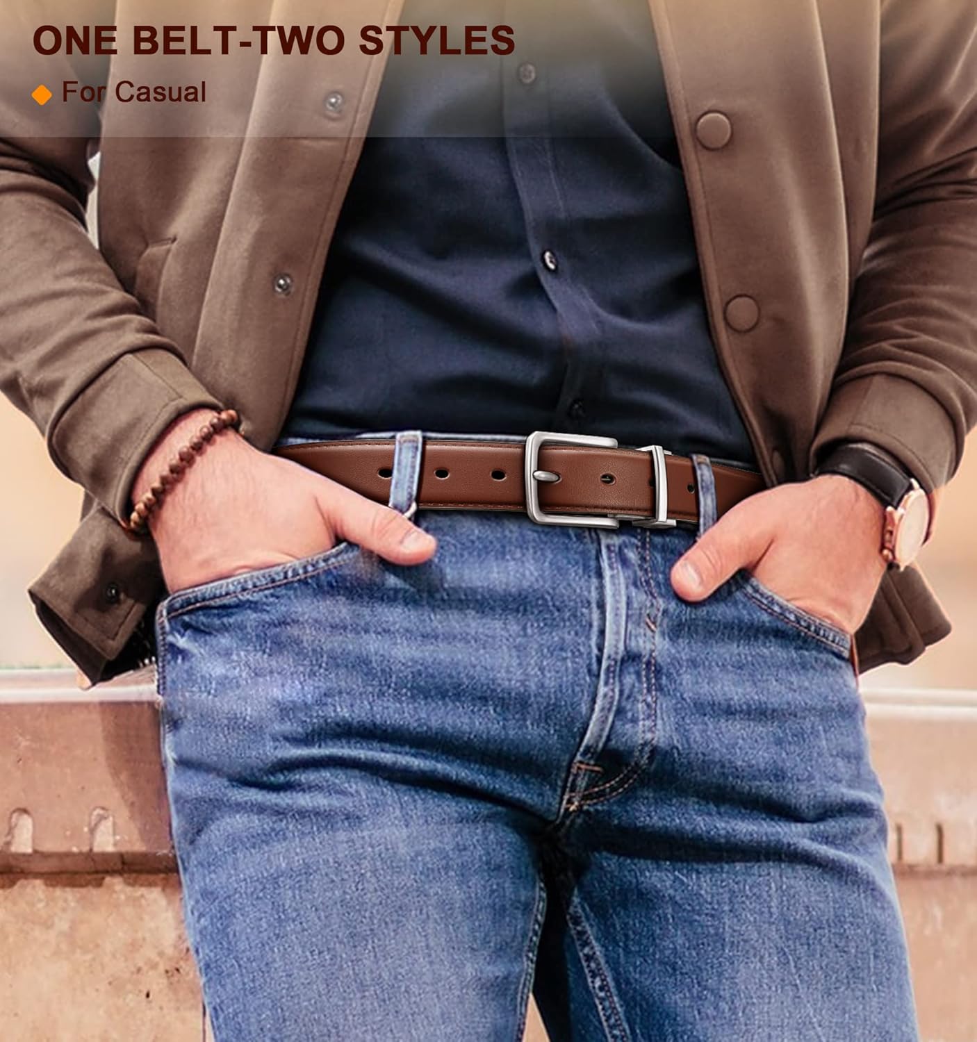 Thumbnail 5 de BULLIANT Men’s Reversible Leather Belt (1.25in) in Black & Brown