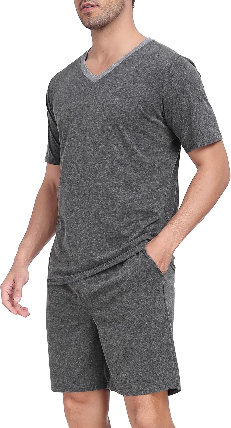 Thumbnail 6 de Ensemble de pyjama homme en coton Wikoan (T-shirt col V + short à cordon) manches courtes