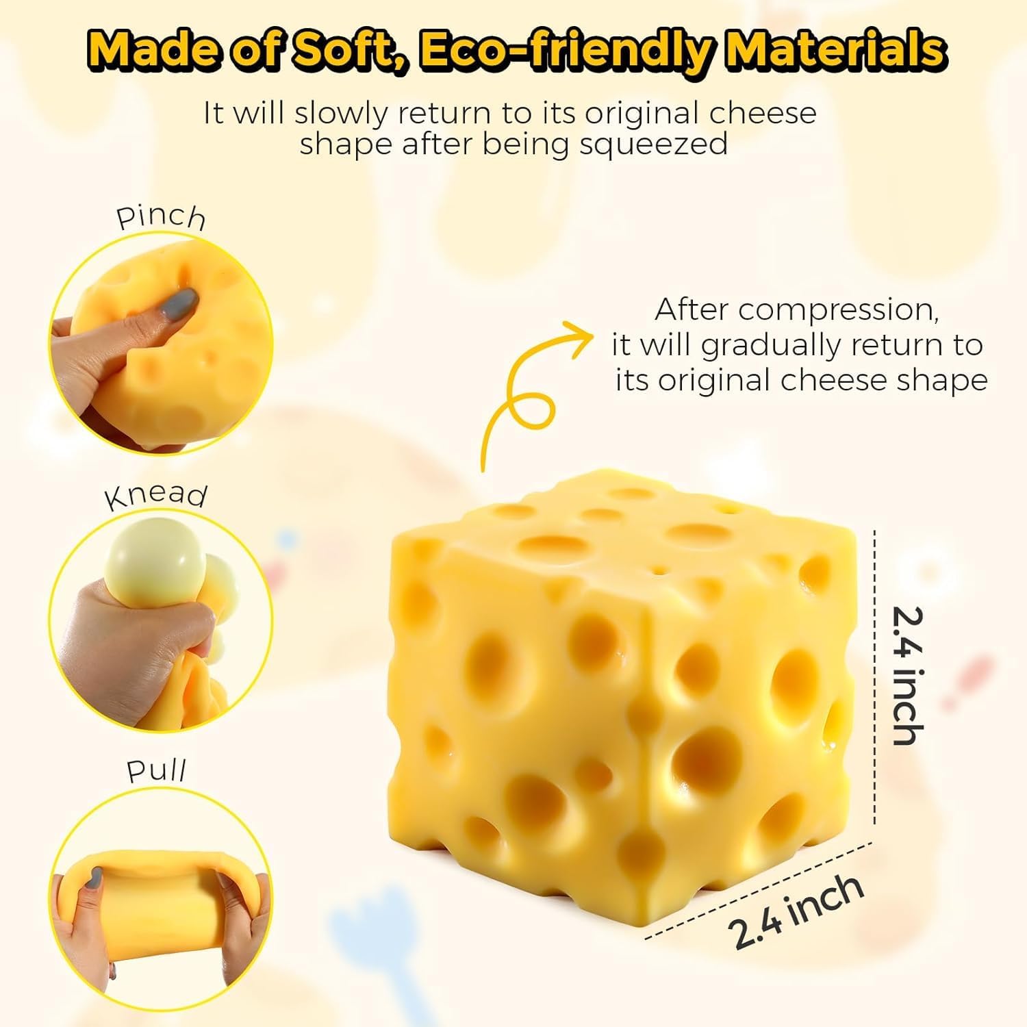 Detalle de Cheese Squishy Slow Rising – 2pcs Squeeze Yellow Cheese Block Stress Relievers