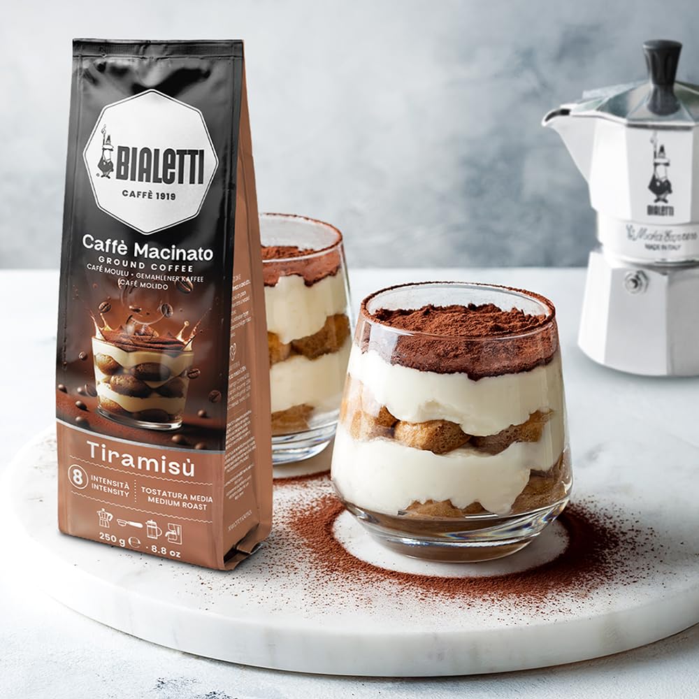 Detalle 2 de Bialetti Universal Kaffee gemahlen 250 g – Tiramisu-Aroma, vielseitig einsetzbar