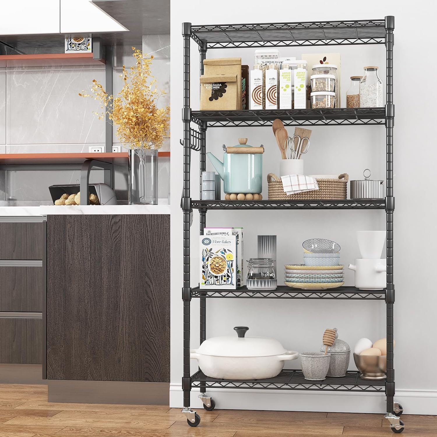Detalle 2 de Himimi 5-Tier Wire Shelving Unit on Wheels, Adjustable Carbon Steel Rack