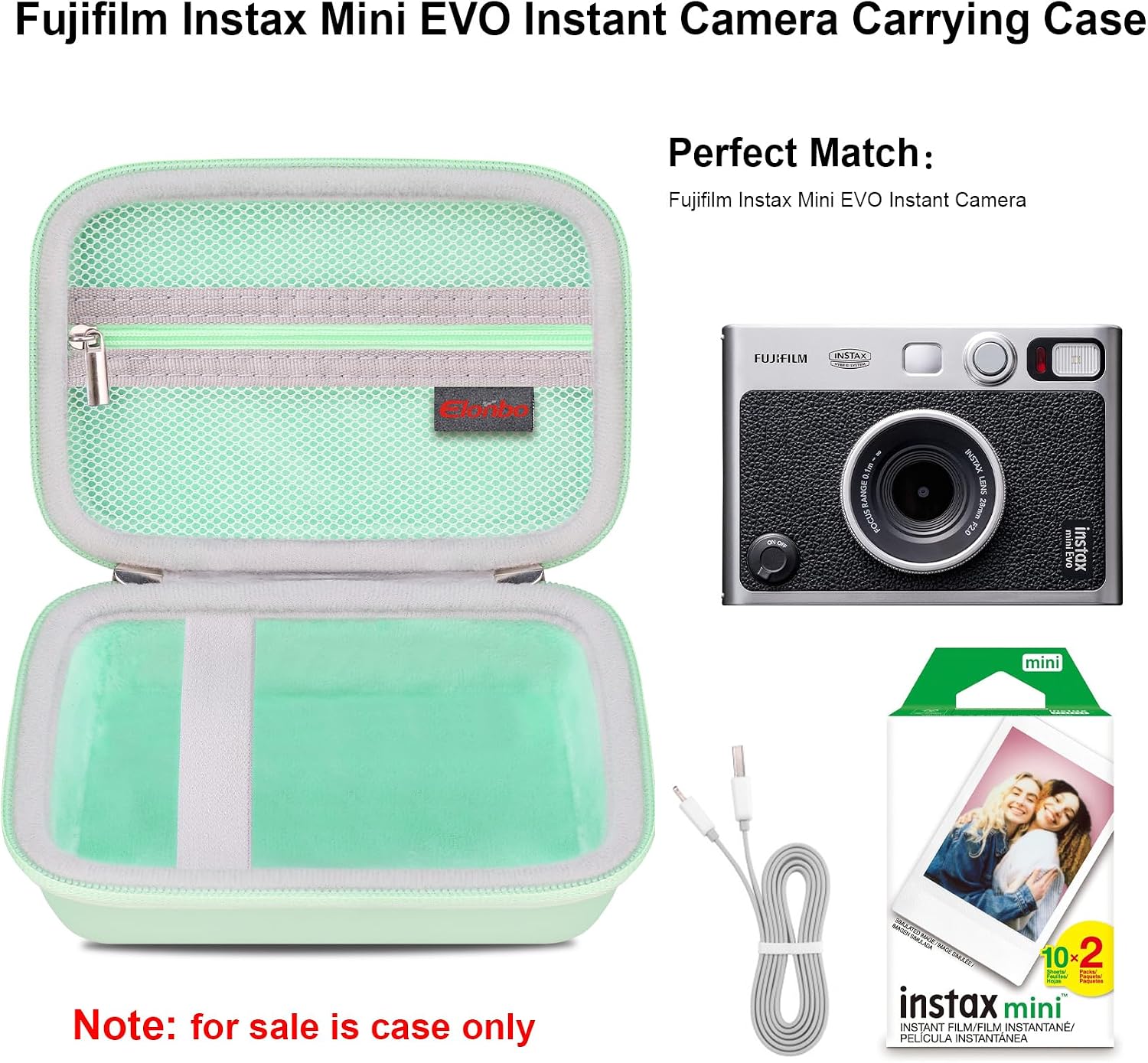 Detalle 2 de Elonbo camera carrying case for Fujifilm Instax Mini EVO instant camera – green protective storage holder