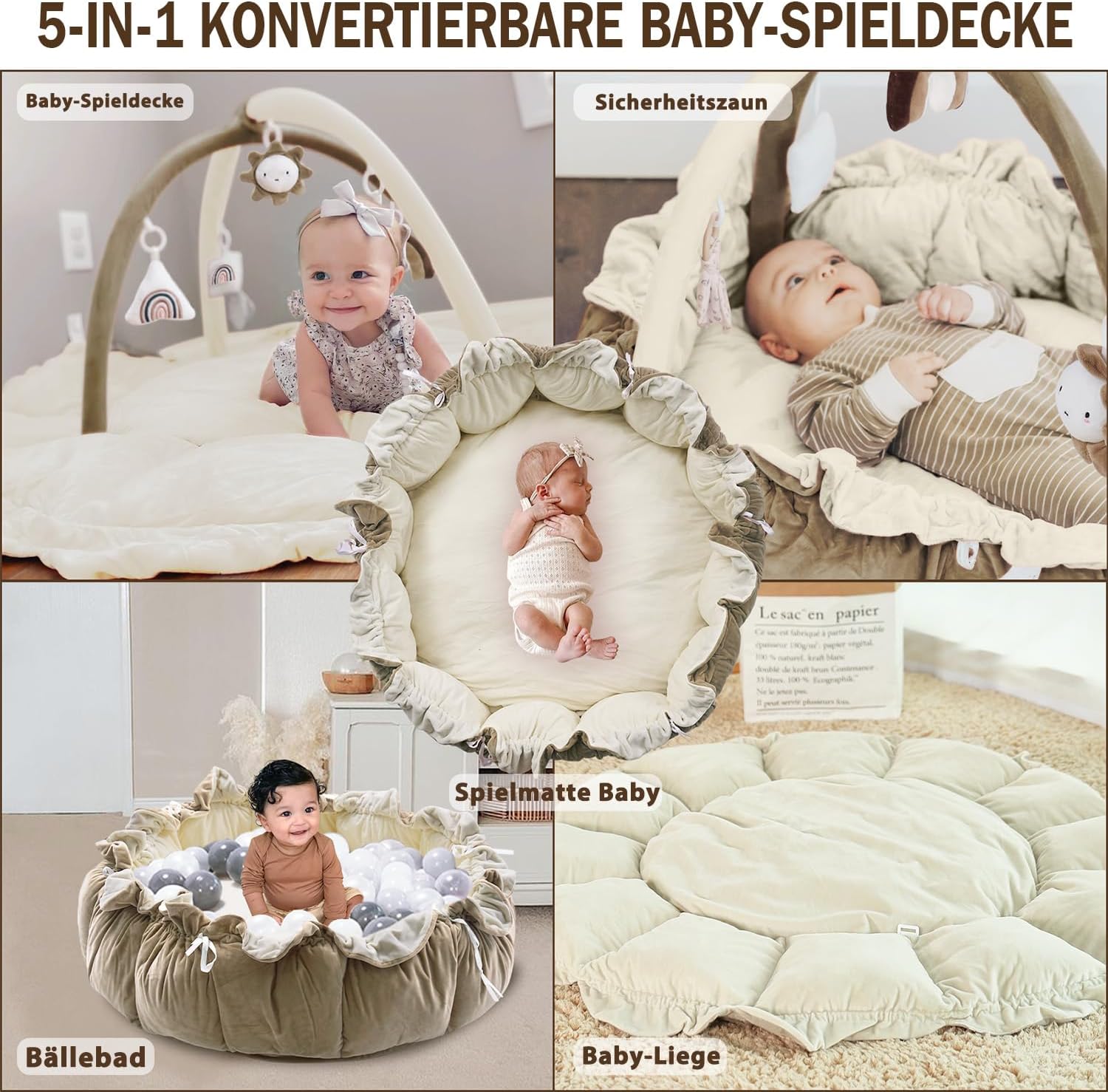 Detalle 2 de Mallify 5-in-1 Baby-Spielbogen Braun