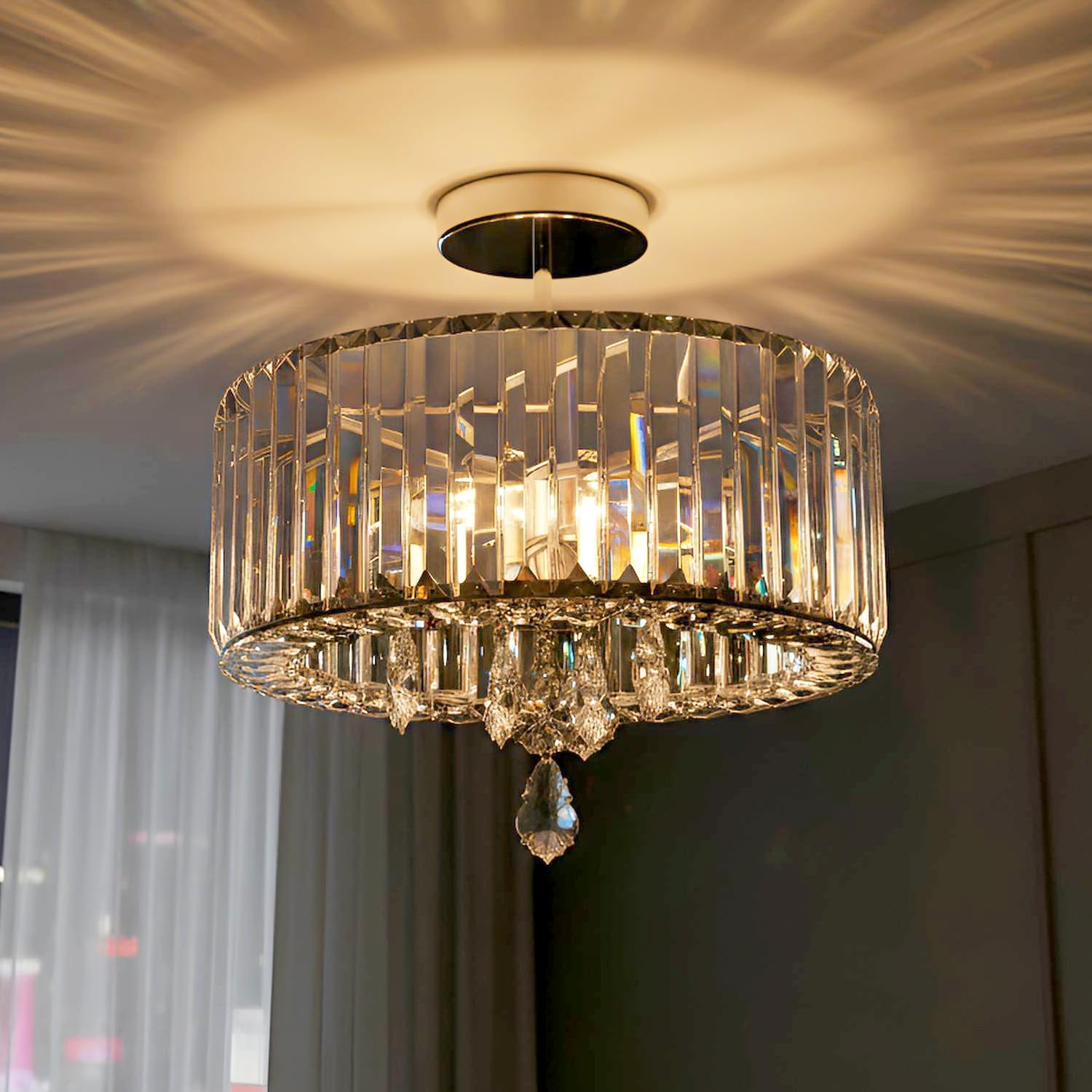 Thumbnail 1 de ANWIO Crystal Ceiling Lights 3-Light modern flush mount chandelier (E27, 36.5cm)