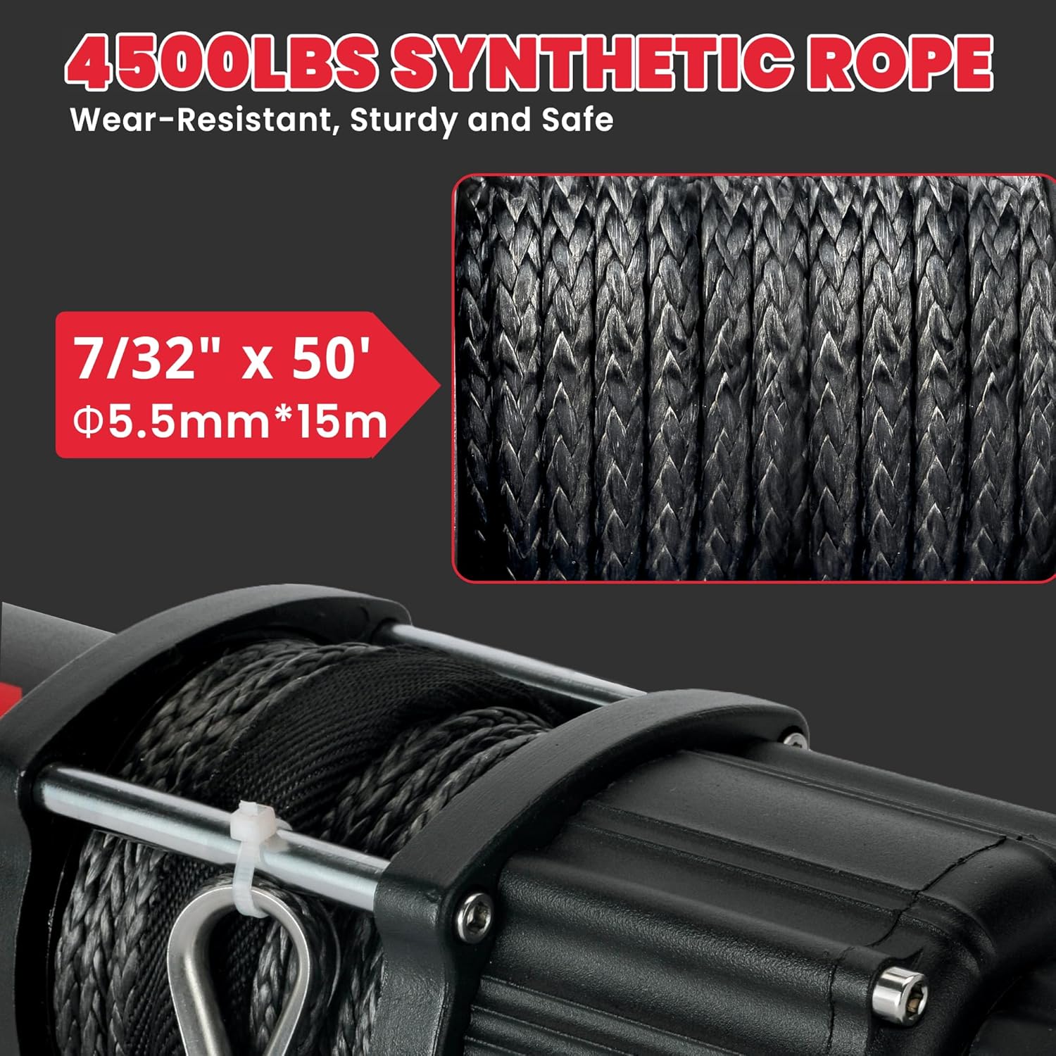 Thumbnail 3 de OPENROAD 4500 lb ATV/UTV Winch with 50 ft Synthetic Rope and Wireless Remote