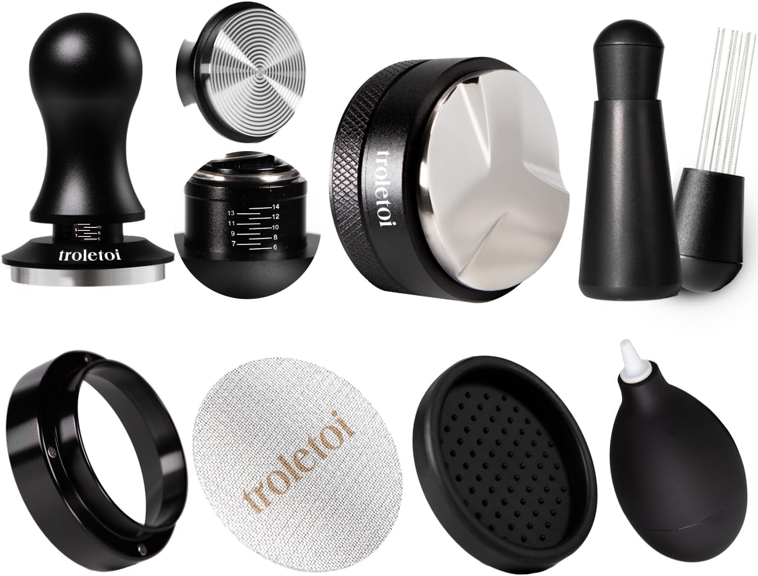 Detalle de troletoi espressotoebehorenset 54 mm met tamper, WDT-tool en puck screen
