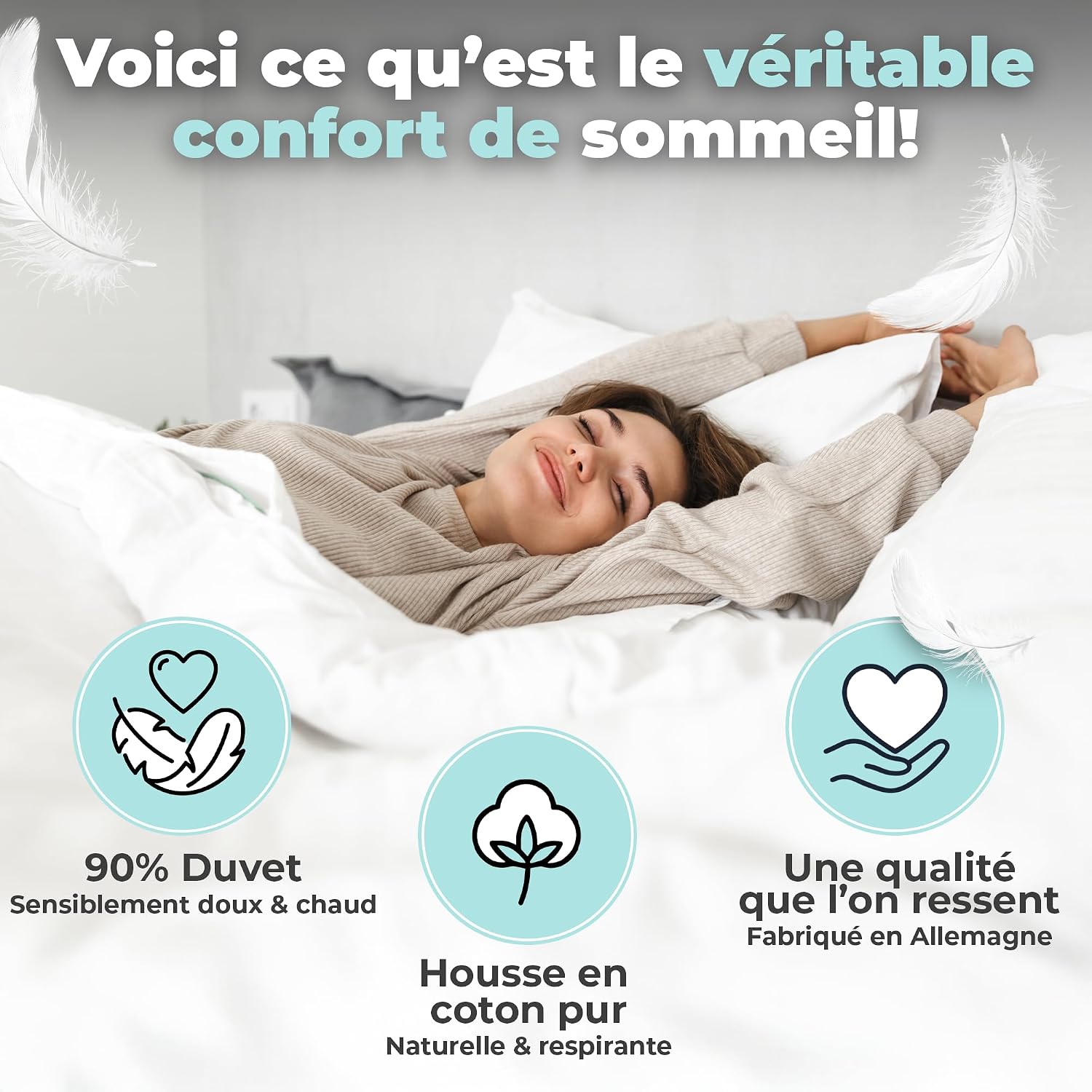 Detalle 2 de Couette toutes saisons BEFA NATUR en duvet 90/10, 155x220 cm