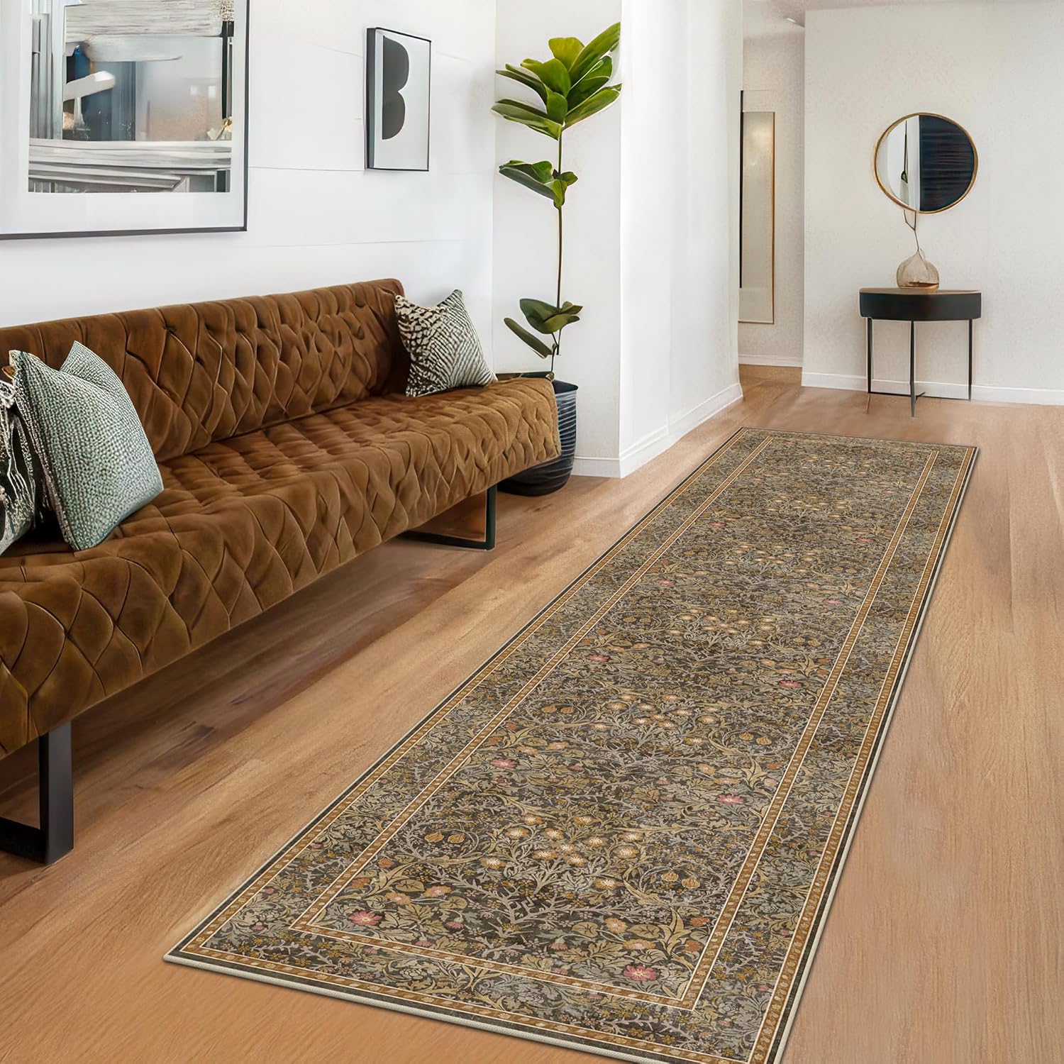 Thumbnail 2 de Non Slip 2x10 Gold Brown Hallway Runner 10ft rug