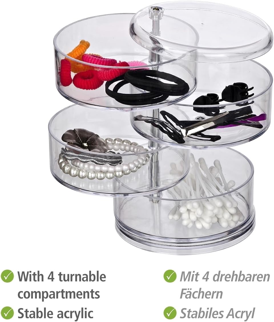 Detalle de WENKO Organiseur Salle de Bain – Boîte ronde en acrylique, 4 compartiments, Ø11,5 cm