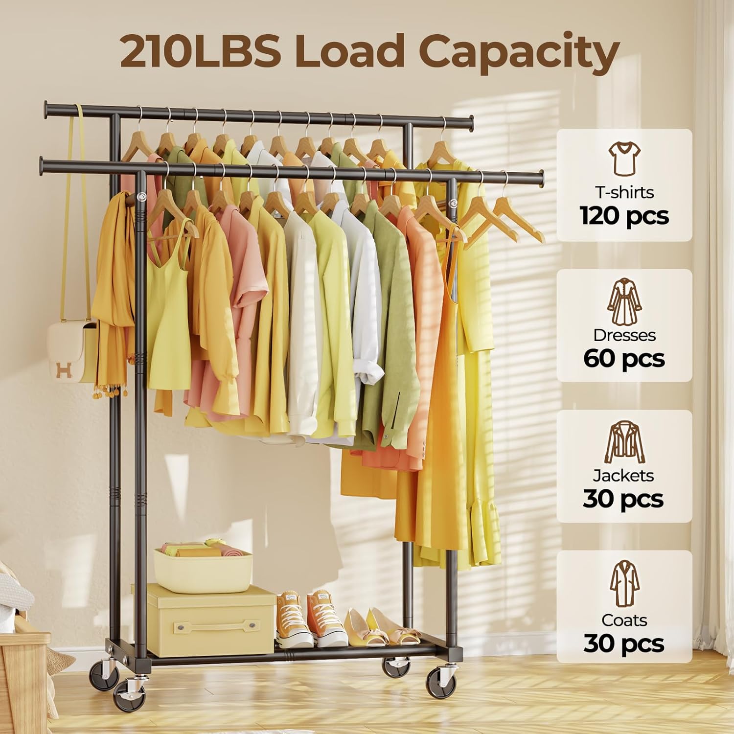Detalle 2 de HYSEYY Double Rods Clothes Rack 210 lb