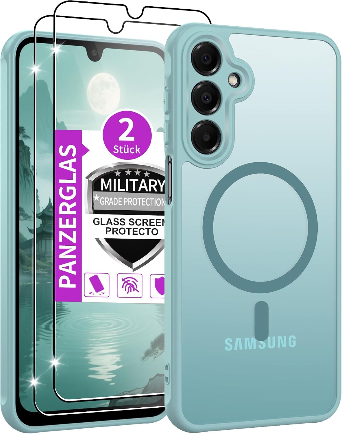 Detalle de Jshru Hülle für Samsung Galaxy A16 4G/5G – Militärstoßfest, MIT 2 Panzer-Schutzglas, MagSafe-kompatibel, Mintgrün