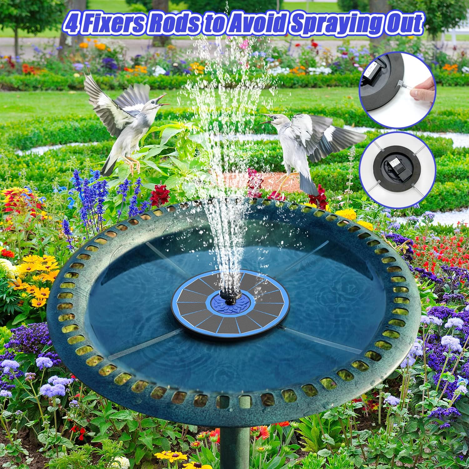 Detalle 2 de SZMP Solar Fountain Upgrade: 3.5W Solar Powered Bird Bath Fountain with 7-in-1 Nozzles