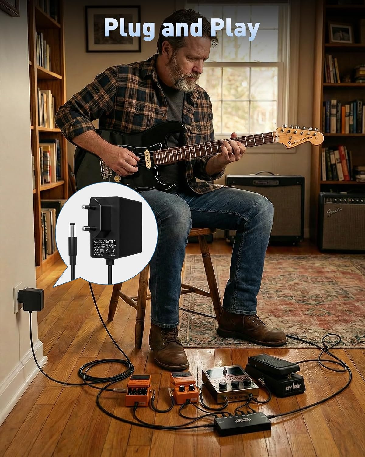 Thumbnail 6 de 9 V 1 A nätadapter för gitarrpedaler med femvägs daisy chain-kabel