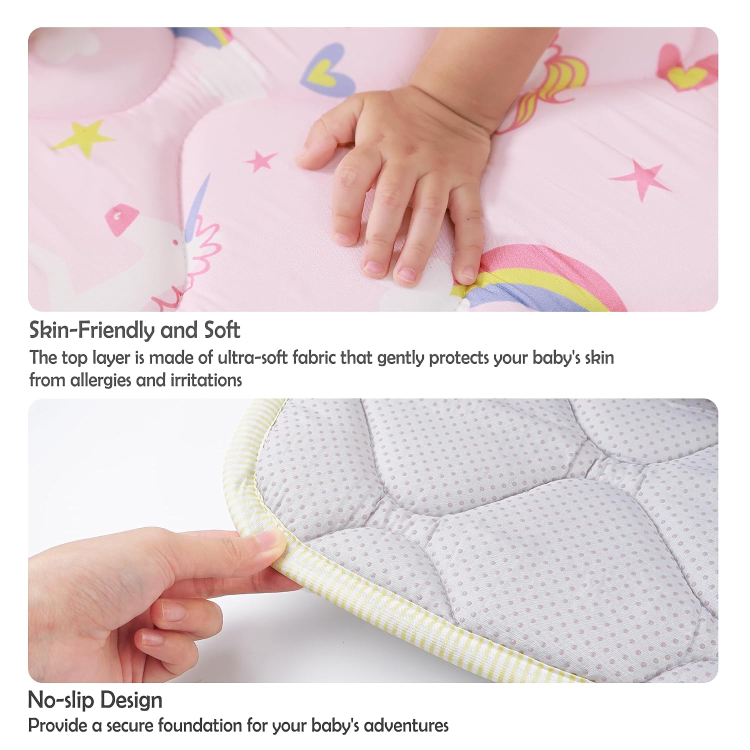 Detalle 1 de Viviland 50" x 50" Baby Play Mat, Thick, Non-Slip, Machine-Washable, Pink Unicorn