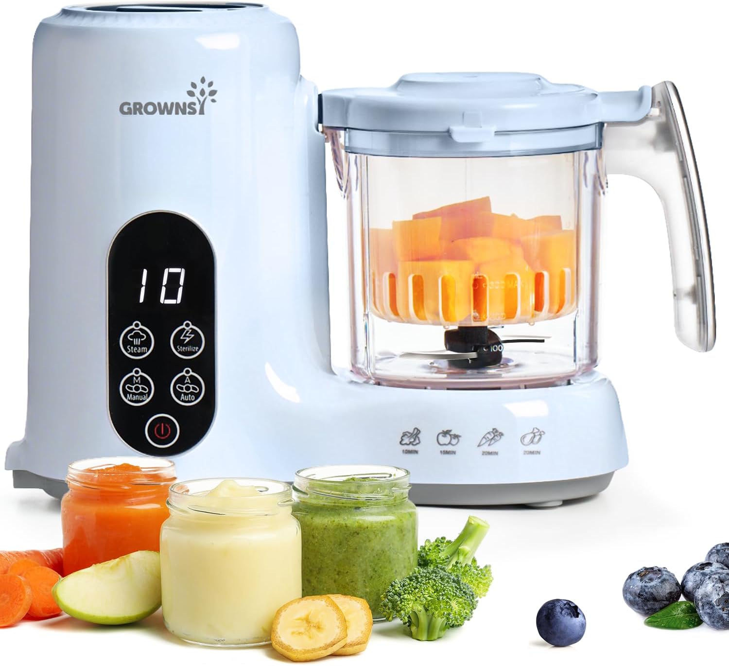 Grownsy Baby Food Maker with Steam Basket: One-Step Steaming, Blending, and Sterilizing for Healthy Homemade Meals