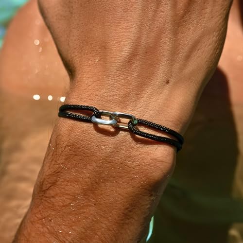Detalle de Unity by Made by Nami: Bracelet Homme en Corde et Acier Inoxydable, Réglable et Étanche